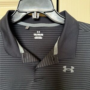 Under Armour Kids Polo - Black with Gray Pinstripes